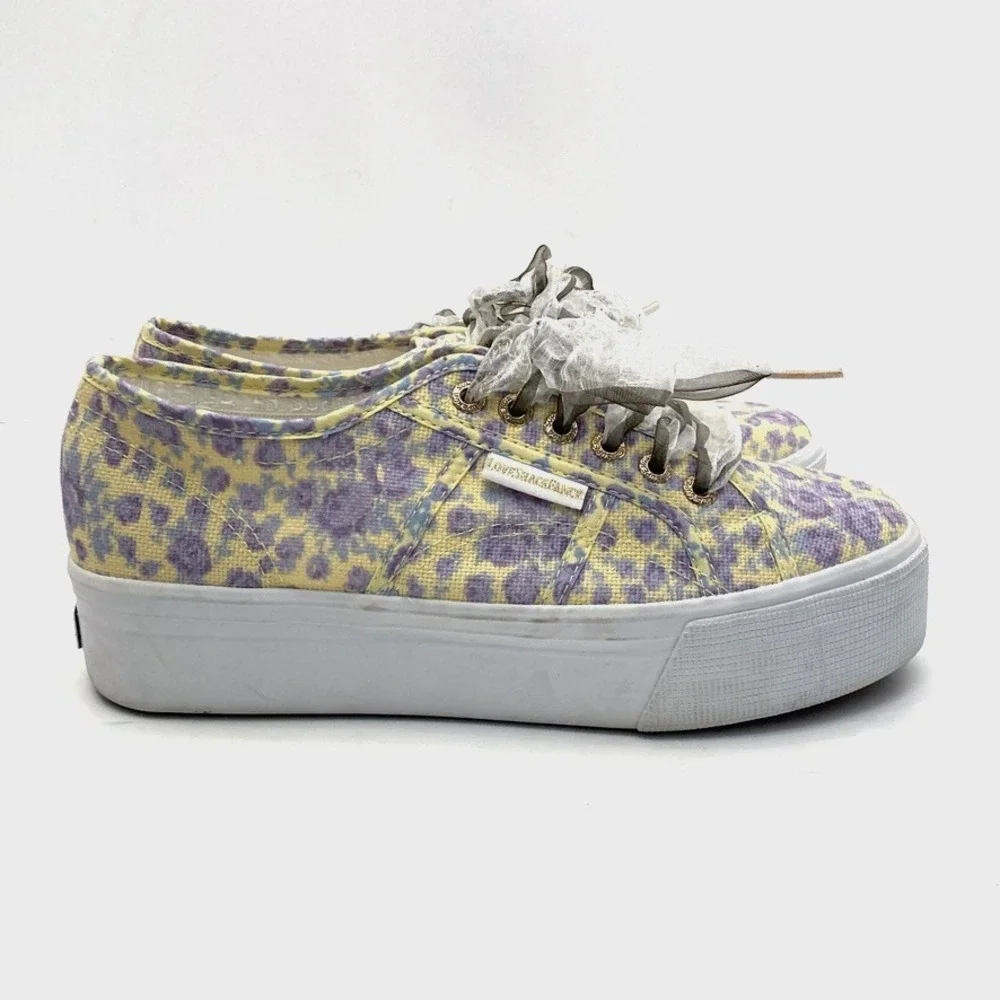 Superga x LoveShackFancy Platform Sneakers Purple Rain Womens 8 EU 39 Floral
